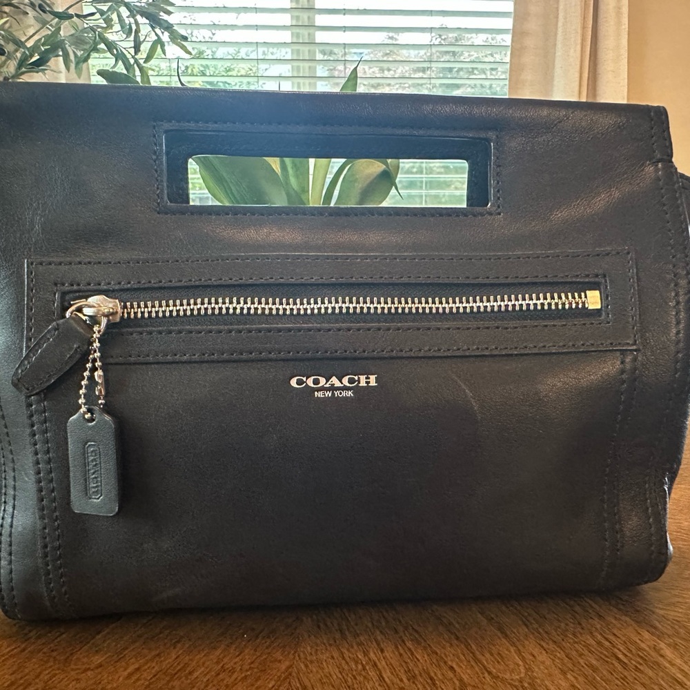 Coach Black Leather Tote with Cutout Handle